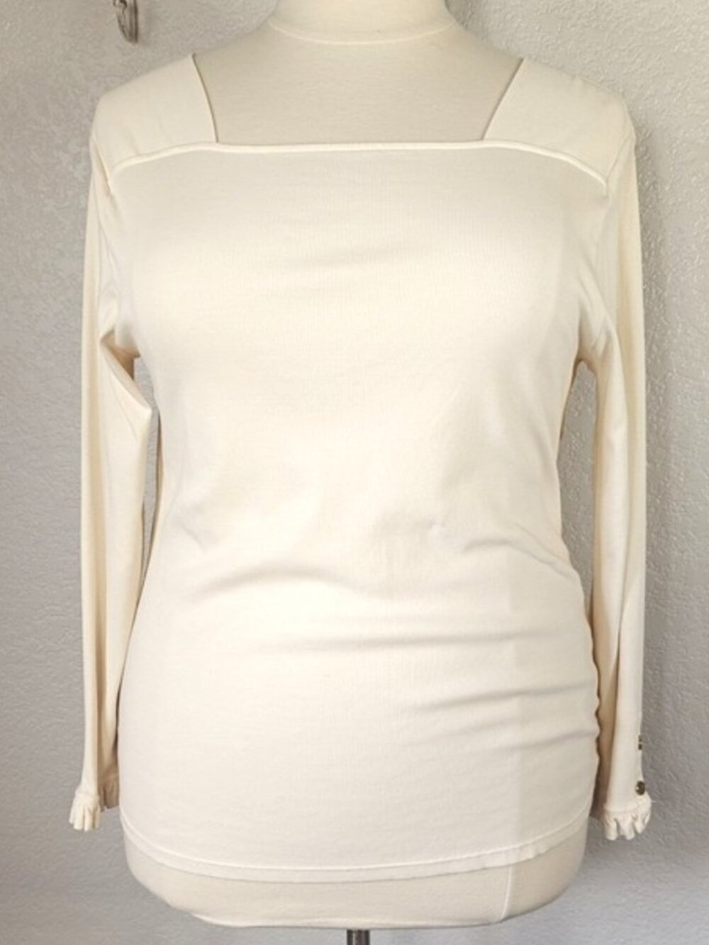 Lauren Ralph Lauren 2X Square Neck T-shirt Blouse Long Sleeve Ruffle Cuff